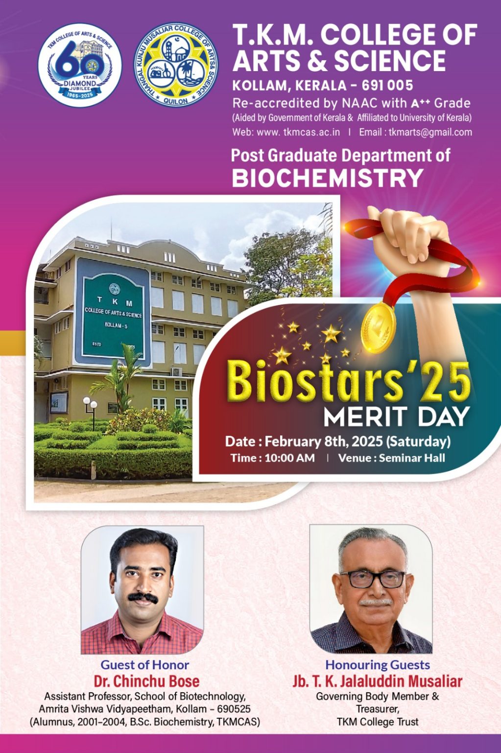 Biostars’25 MERIT DAY” on 8th February 2025 TKM College of Arts and